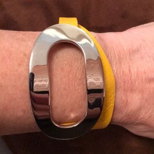 Coach silver and yellow leather wrap bracelet